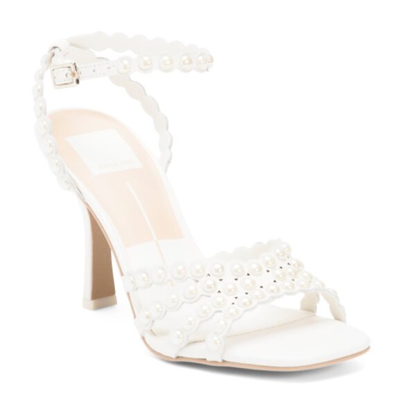 NEW DOLCE VITA Leather Hellen Faux Pearl Dress Heels in white 1025 3m7 - Picture 4 of 10